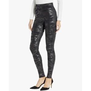 Spanx Matte Black Camo Faux Leather Leggings Women’s Size Medium power waistband